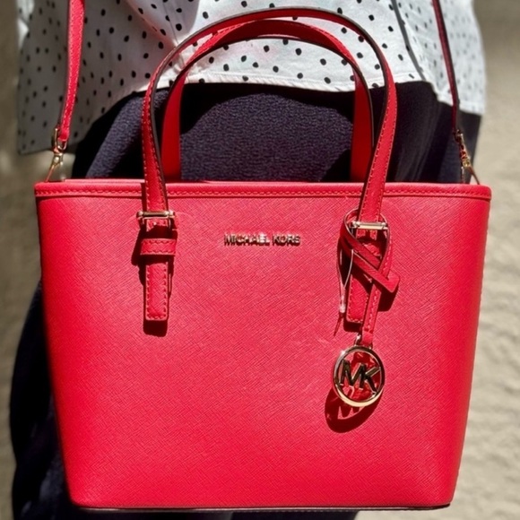 Michael Kors Jet Set Travel Extra-Small Top Zip Tote Bag Bright Red - Picture 1 of 9
